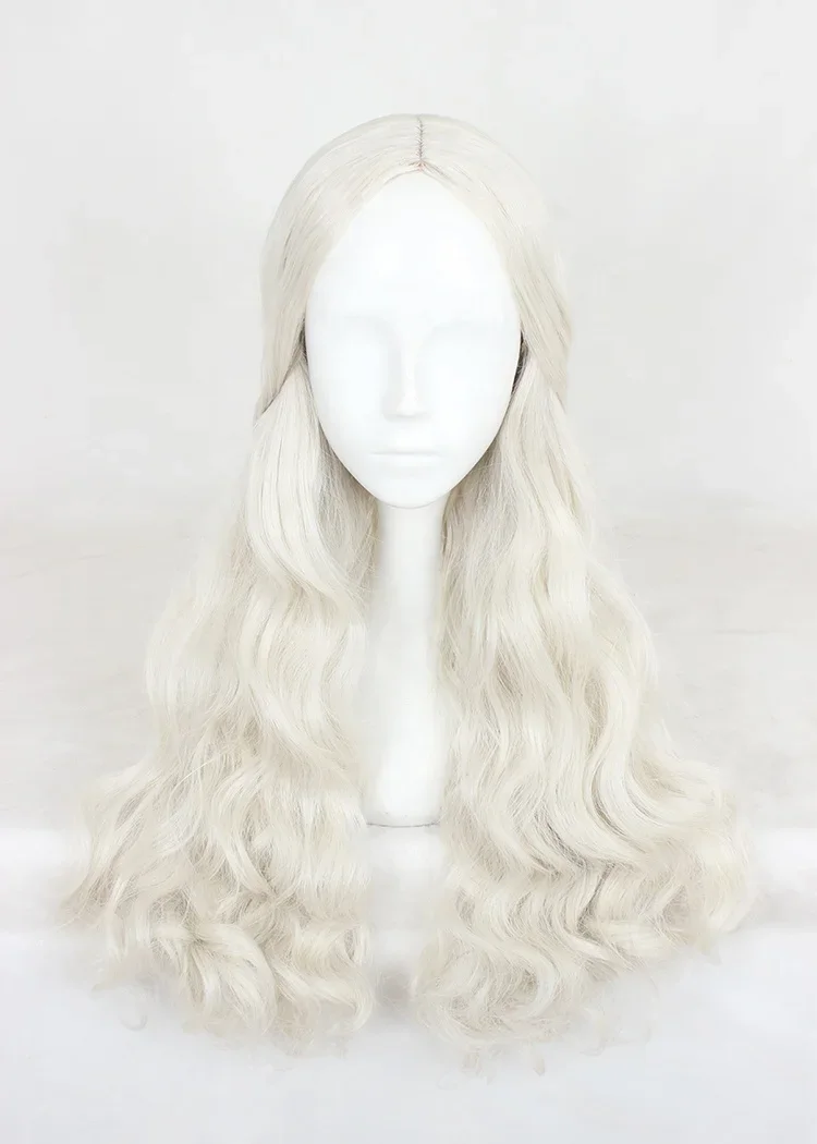 60cm Long Wave Milk White Alice in Wonderland 2 White Queen Wig Synthetic Halloween Party White Queen Cosplay Wig