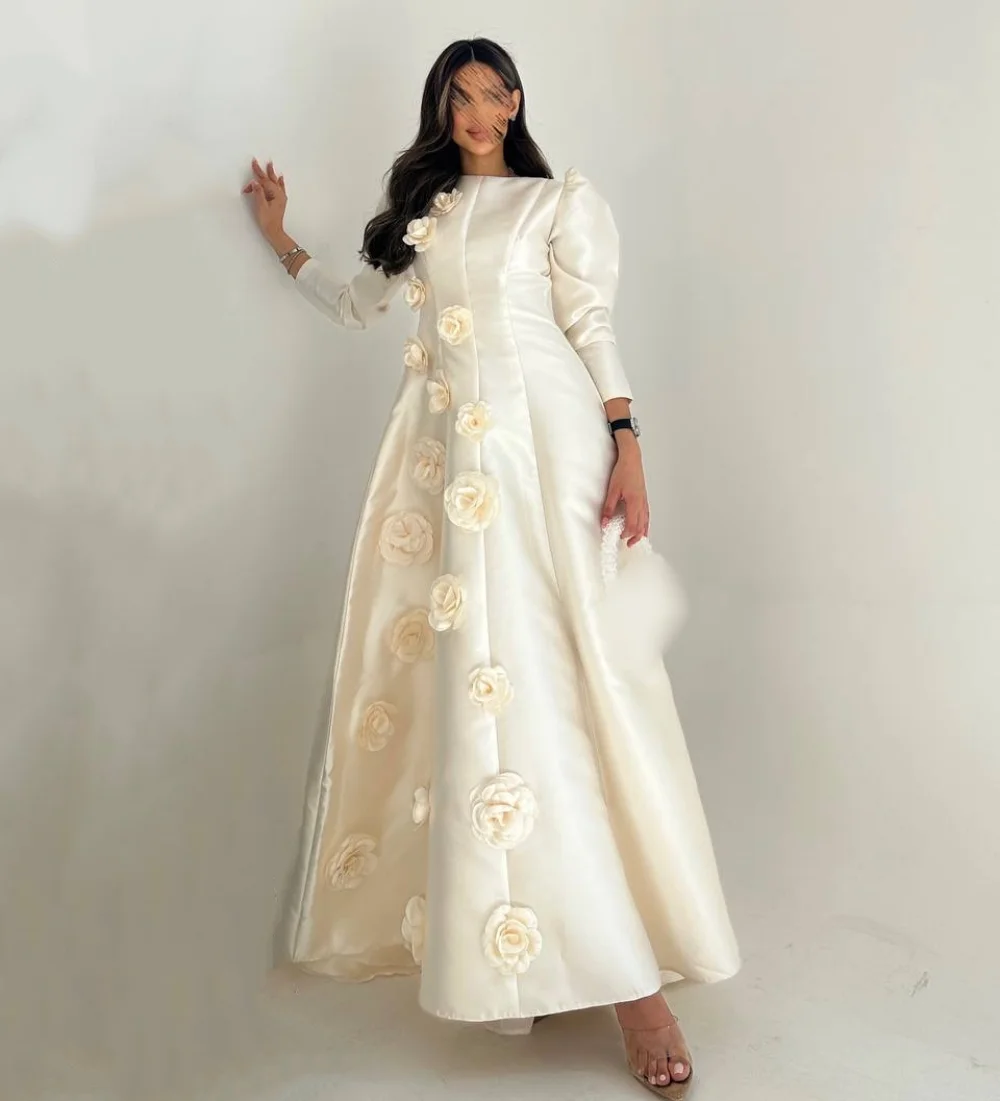 

Customized Grace Applique Flower Women's Evening Gown O-Neck A-line Vestidos De Fiesta Bespoke Occasion Long Elegant Party Dress