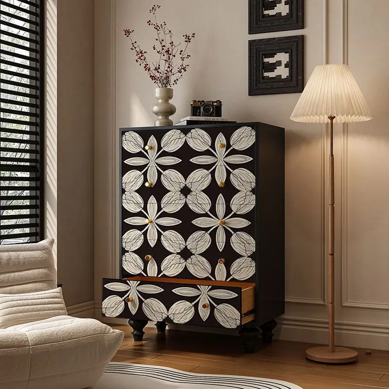 Cassettiera in legno massello in stile retrò francese, soggiorno, divano, armadietto, camera da letto, comodino