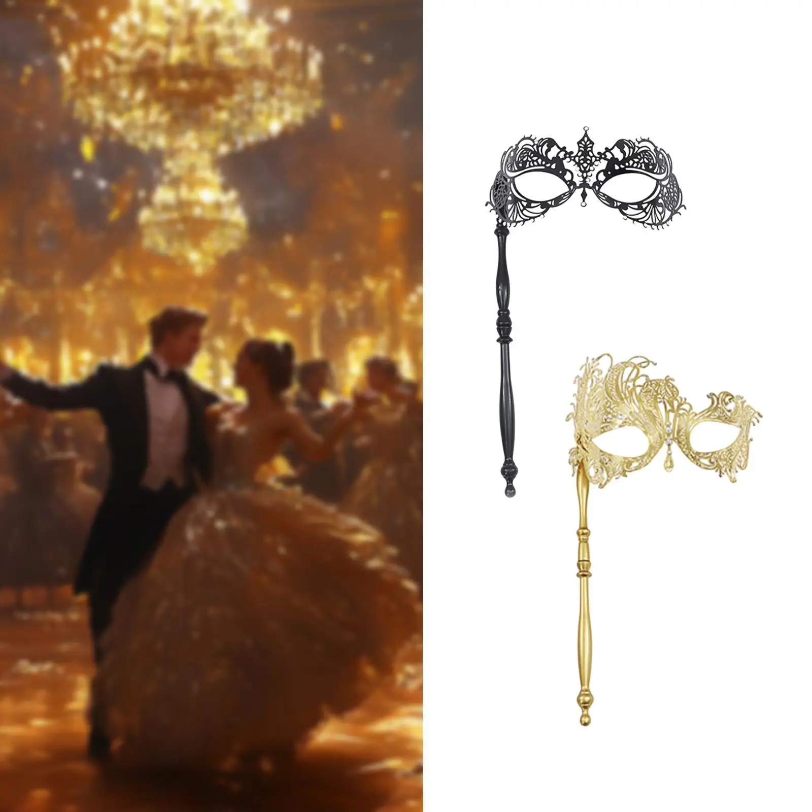 

Женская маскарадная маска, металлический костюм, реквизит, вечерние маска для лица с палочкой для декора, сценического выступления, карнавала, выпускного вечера, Хэллоуина