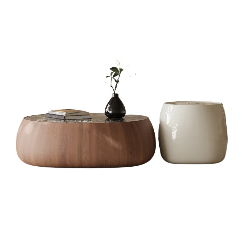 

Italian light luxury marble coffee table, living room home medium and ancient walnut coffee table