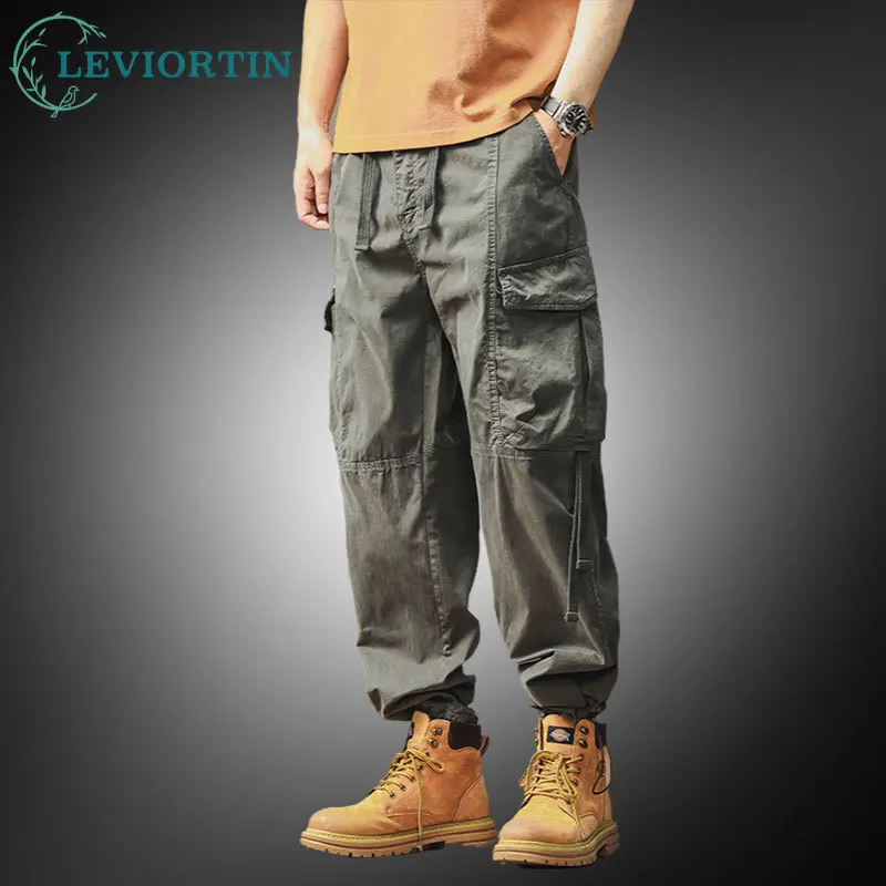 

Мужские брюки-карго с несколькими карманами, повседневные уличные леггинсы, брюки для бега из чистого хлопка, свободные индивидуальные спортивные зауженные спортивные штаны