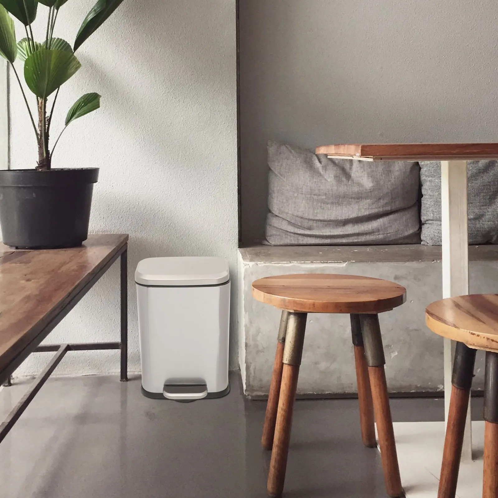 

Stainless Steel Trash Can 6L Pedal Bin Kitchen Bathroom Office Waste Paper Basket Silver Rectangular Garbage Container