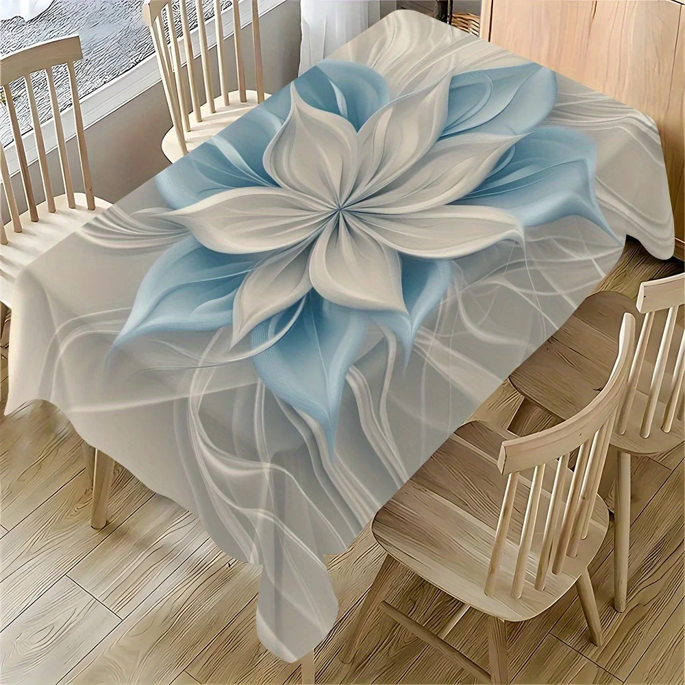 One blue petal harmonious rectangular tablecloth design, suitable for family gathering stylezyc