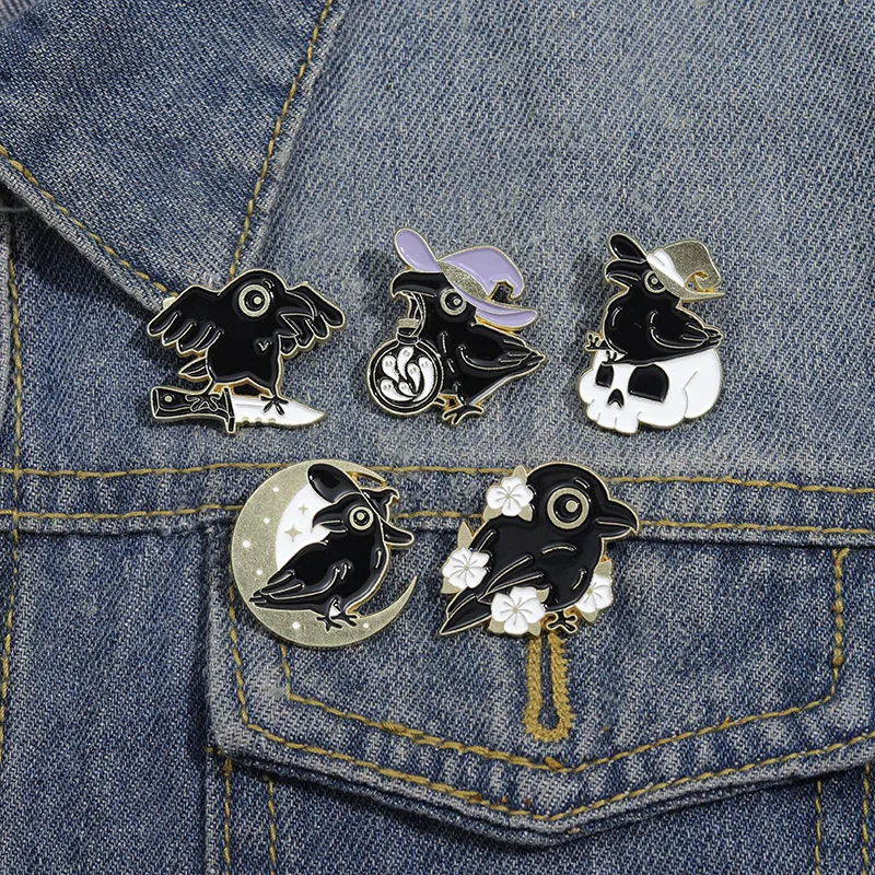 

Cartoon dark black crow fun brooch Enamel Pins Customized Halloween metal badge accessories Women's Brooches Jewelry Gifs