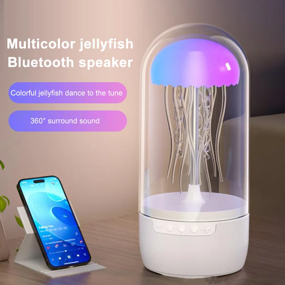 Lámpara de medusas colorida y creativa con altavoz Compatible con Bluetooth, luz nocturna de medusas estéreo HiFi, luz LED de medusas de 1800mAh