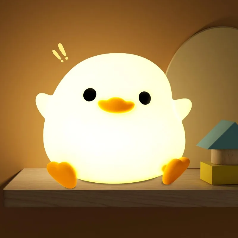 1pc Doudou Duck Night Light Children\'s Gift Soft Light Eye Care USB Rechargeable Tapping Silicone LED Lamp Bedside Lamp