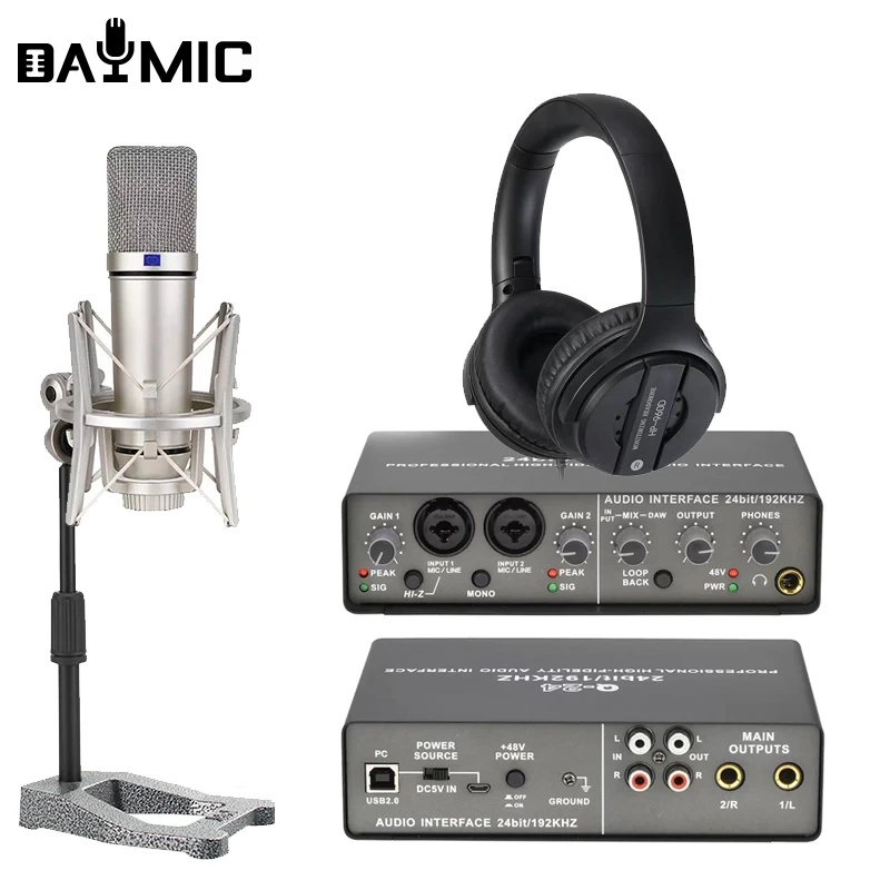 Professional Studio Recording Monitors Speaker Microphone Headphones Sound Card