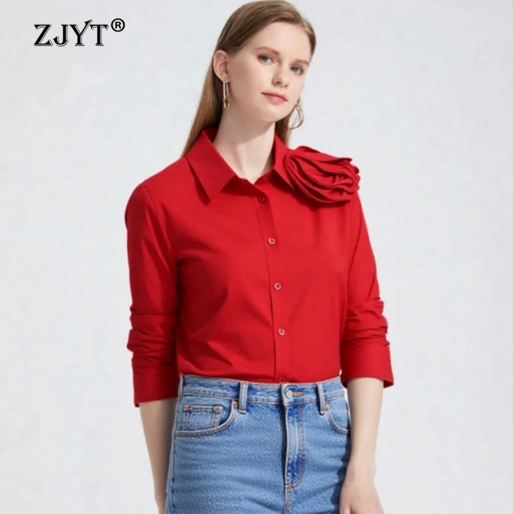 

ZJYT Шикарные женские блузки и рубашки с длинным рукавом, элегантные топы для женщин, весенняя мода 2026, повседневная, больших размеров, белая рубашка, офисная одежда