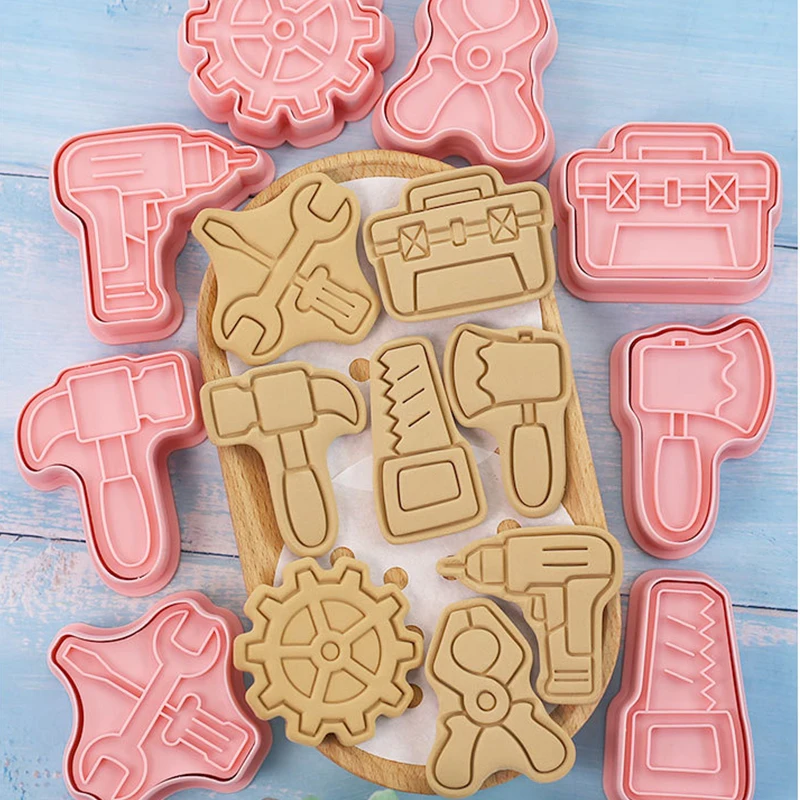 8pcs/set Hand Tools Cookie Cutters Gear Toolbox Wrench Repair Tools Biscuit Mold Cookie Stamps DIY Kitchen Baking Mold