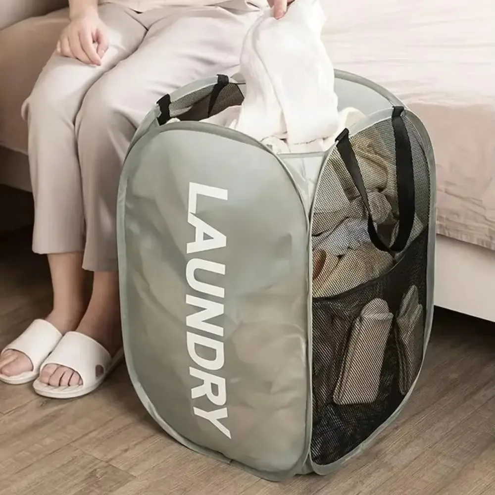 Foldable Pop-up Mesh Laundry Basket Large Capacity Dirty Clothes Storage Bin Portable Clothes Organizer Bathroom Bedroom Home