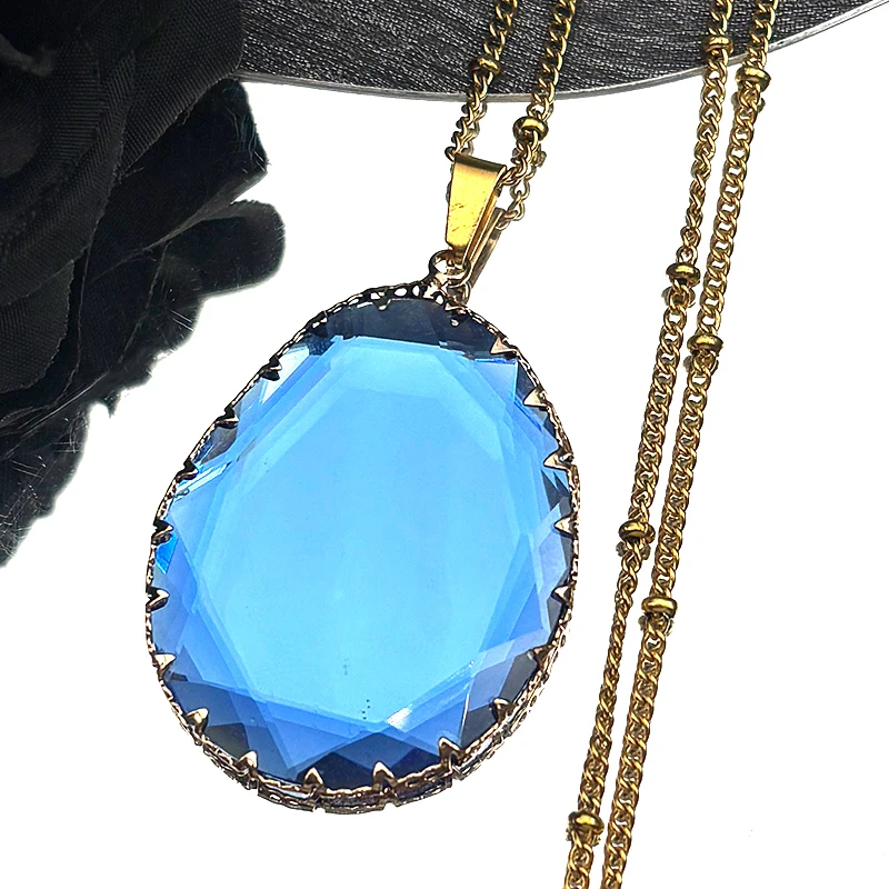 

Luxury Irregular Blue Clear Glass Crystal Pendant Necklace for Women Stainless Steel Clavicle Chain Necklaces Y2K Jewelry Gifts