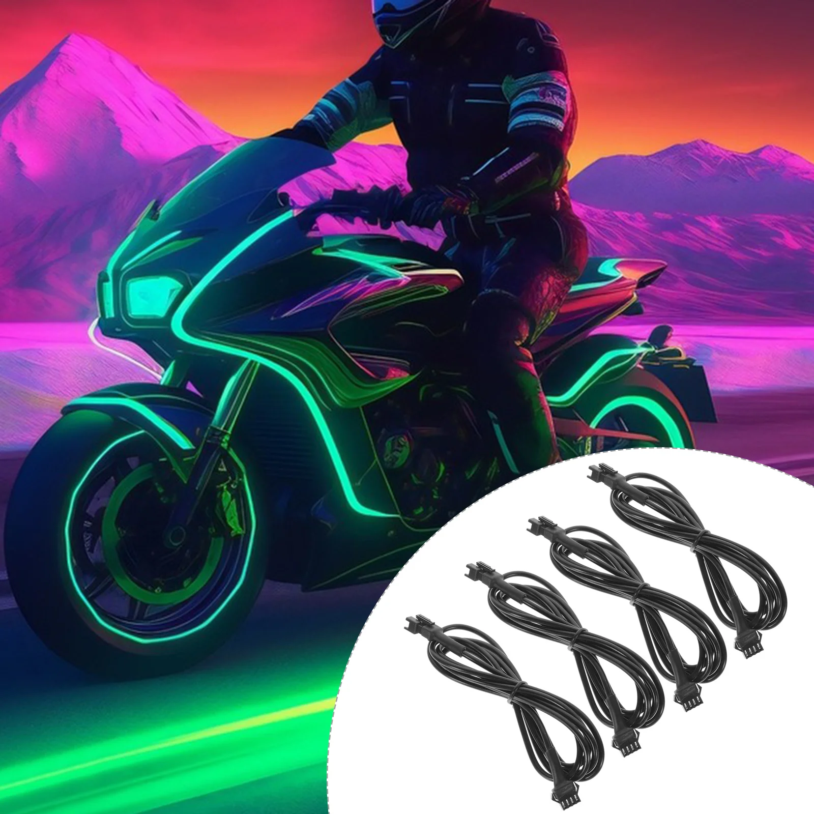 

4Pcs Neon Light Extension Cable Durable PVC 4 Pin Compatible for Car Motorcycle LED Strip Lights Extension Cord