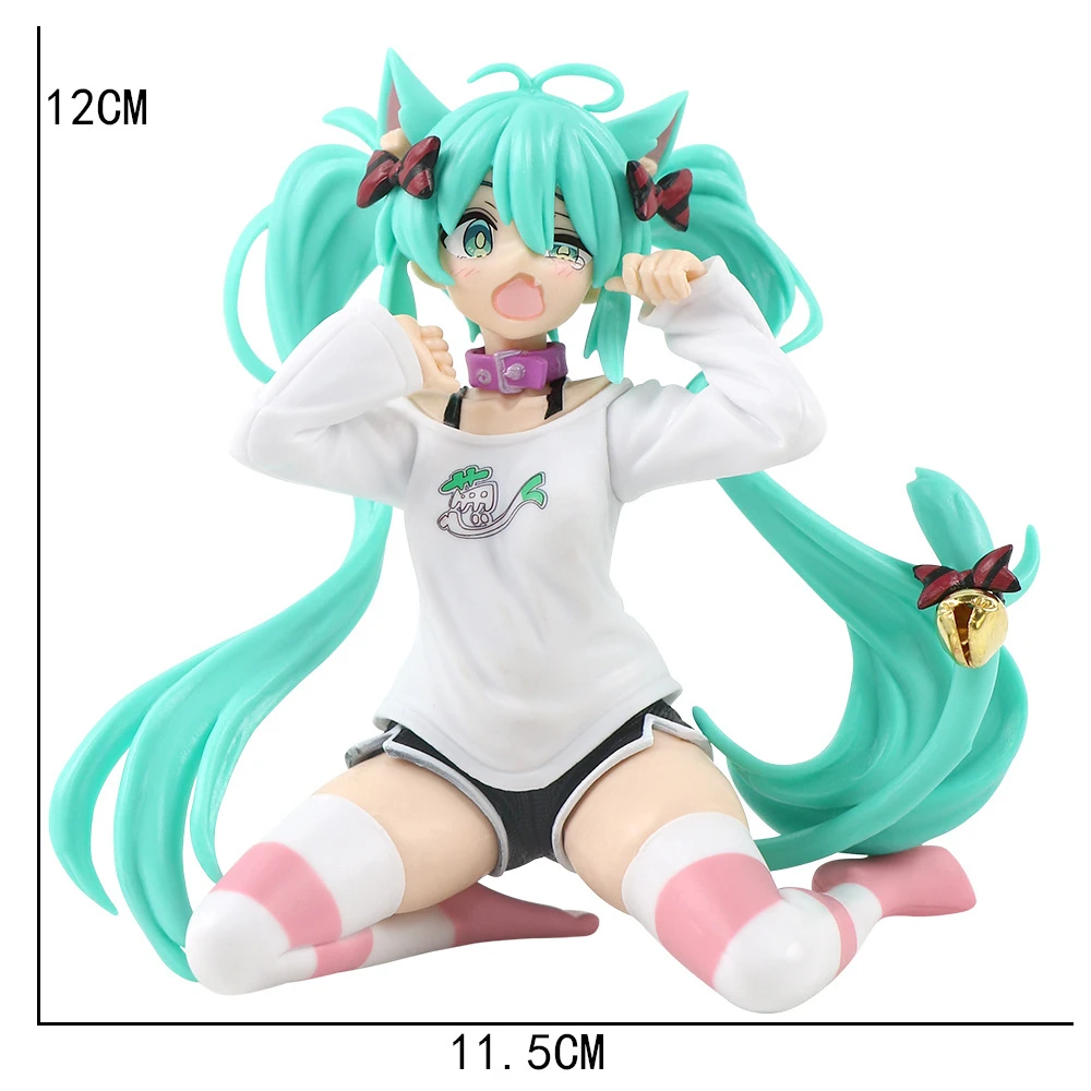 12CM New Anime Hatsune Miku Cat ears Sitting posture kawaii Action Figure PVC Model Toys doll Decor Collect Gifts