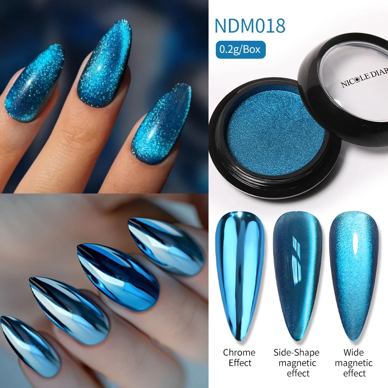 NICOLE DIARY Moonlight Water Blue Cat Magnetic Powder 2 IN 1 Mirror Metallic Effect UV Gel Polish Pigment Chrome DIY Nail Decora