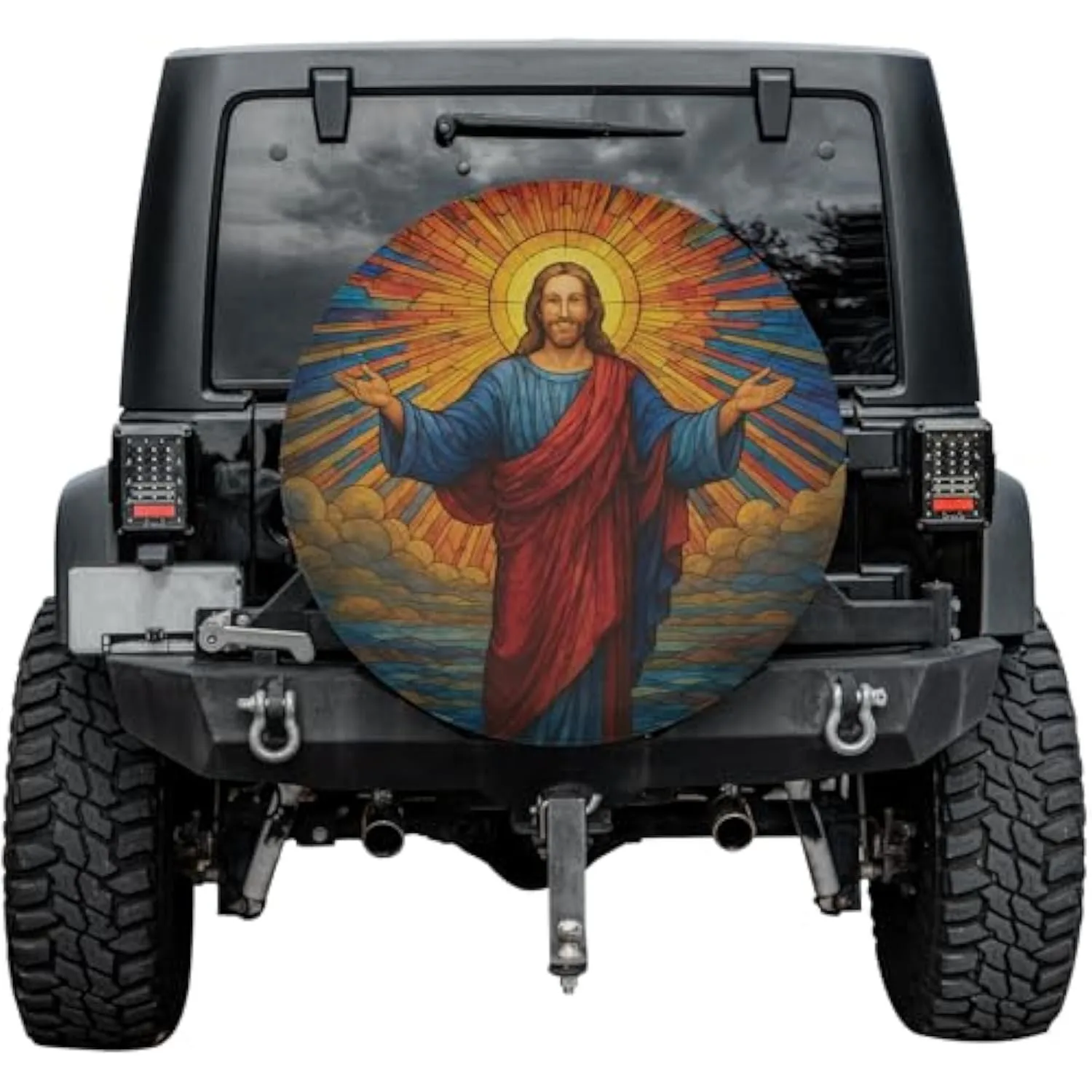 

Jesus Savior Stained Glass Spare Tire Cover Christian Religious Faith Wheel Cover