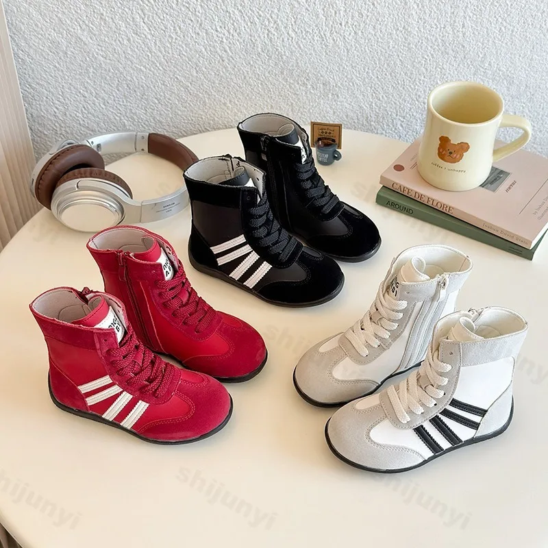 

Тенденция детской моды, повседневные ботинки, осень 2023, новые удобные универсальные высокие сапоги для девочек, туфли на плоской подошве в стиле ретро для мальчиков
