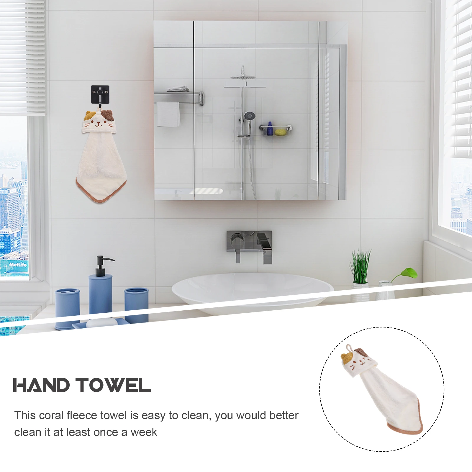 

Coral Fleece Hand Towel Multi Functional Hanging Loop for Bathroom Kitchen Easy to Carry and Clean Hand Towel Bathroom Supplies