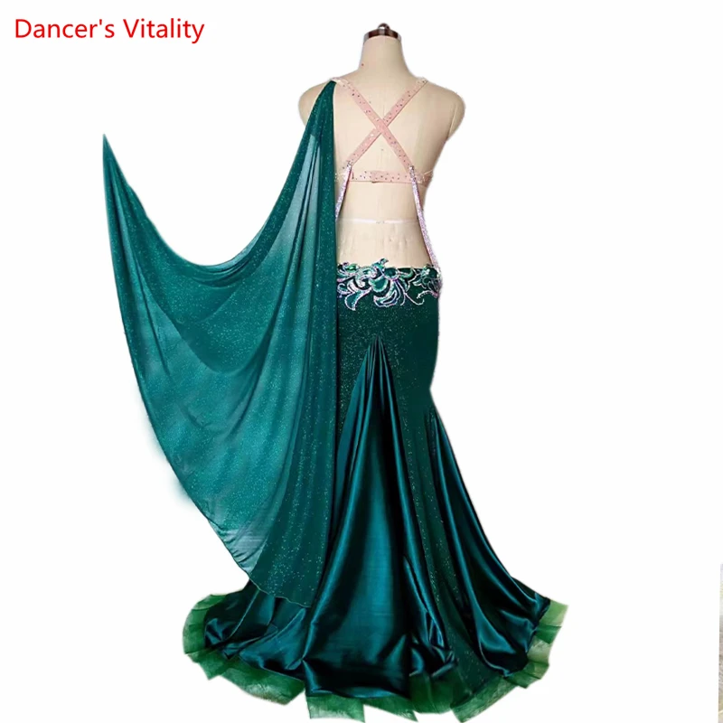 Belly Dance Competiton Suit Senior AB Stones Bra+split Big Edg Long Skirt 2pcs Customzied Adult Children Oriental Dance Clothing