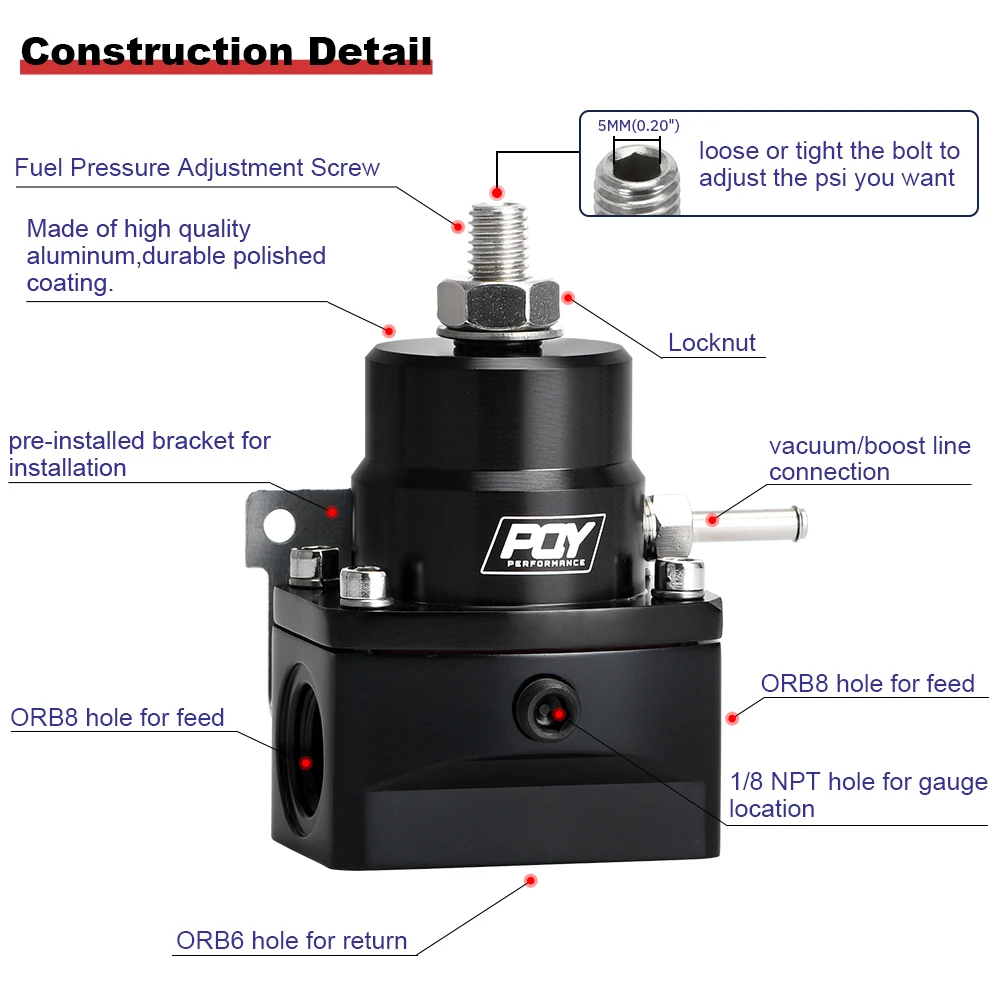 AN8 high pressure fuel regulator w/ boost - 8AN 8/8/6 EFI Fuel Pressure Regulator with gauge PQY7855