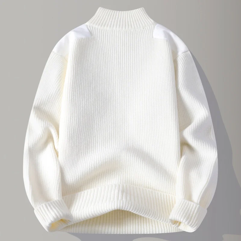 الرجال الفاخرة الخريف الشتاء طويلة الأكمام متماسكة سترة عالية الرقبة سستة جيب الدفء السترة الاتجاه الترفيه الرجال الملابس قمم #2