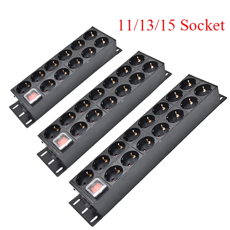 

PDU power strip distribution unit 11/13/15/17/19 Way EU Socket Break Switch 2meter iec C14 EU Plug Aluminum alloy shell