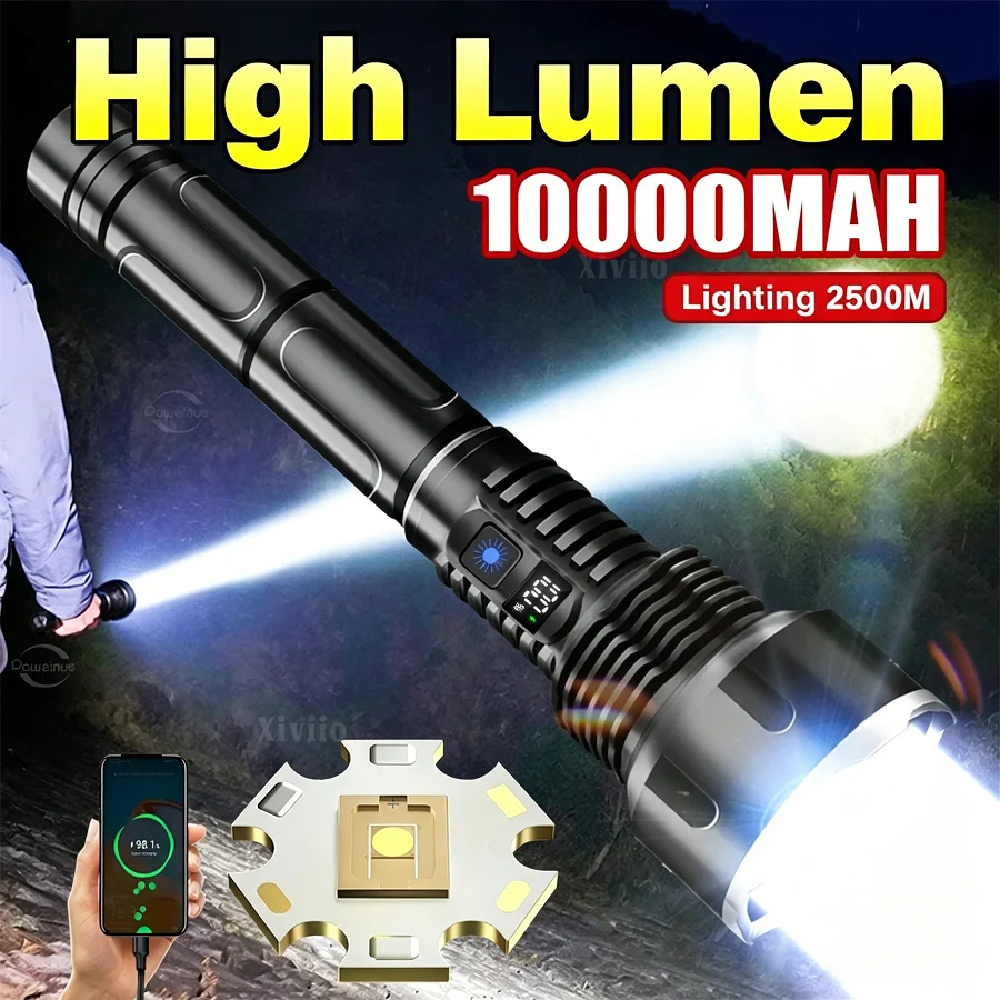 Super Powerful Flashlights 10000mah Rechargeable Lamp Zoom 2500m Strong Light Tactical Torch Ultra Powerful Flashlight