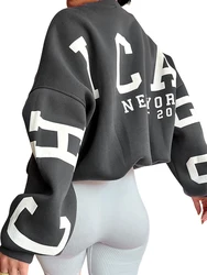 Caziffer Women Loose Pullover Oversized Sweatshirts Letter Print Crewneck Casual Thickened Long Sleeve Y2K Boy Friend Tops