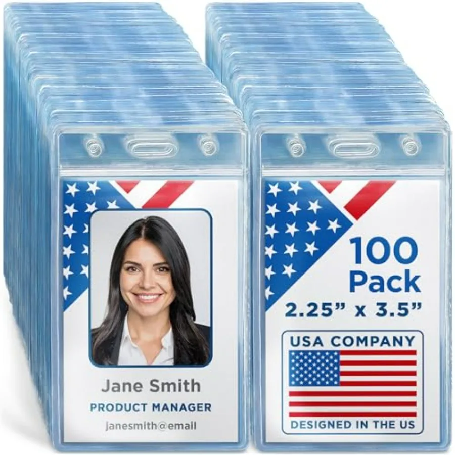 

USA Plastic Waterproof ID Badge Holders Clear, 2.25x3.5 Inch, 0 Pack,Vertical Hanging Name Card Holder with Zipper, Resealable