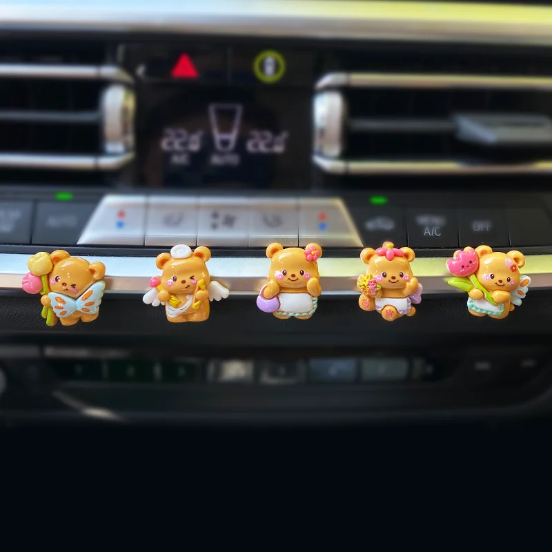 5PCS Butter Bear Car Decoration Cute Creative Car Interior Cartoon Center Console Screen Display Gift Accessories