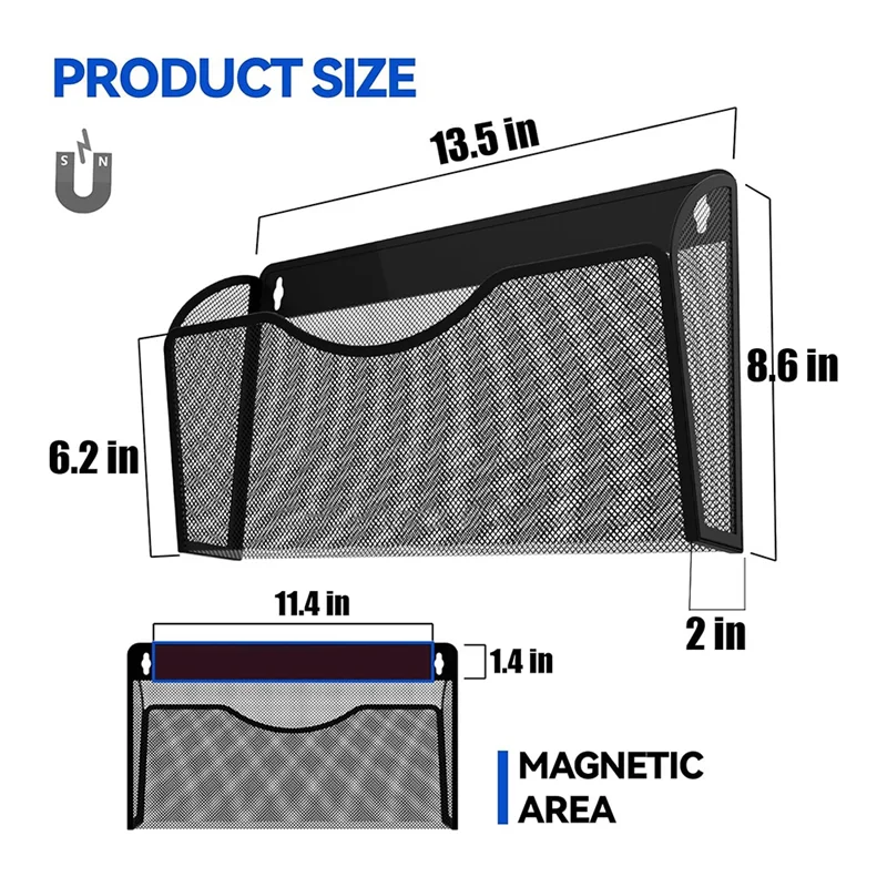 Magnetic File Holder 3 Pockets File Folder Organizer, Office Hanging Magazine Rack For Refrigerator, White Board Durable