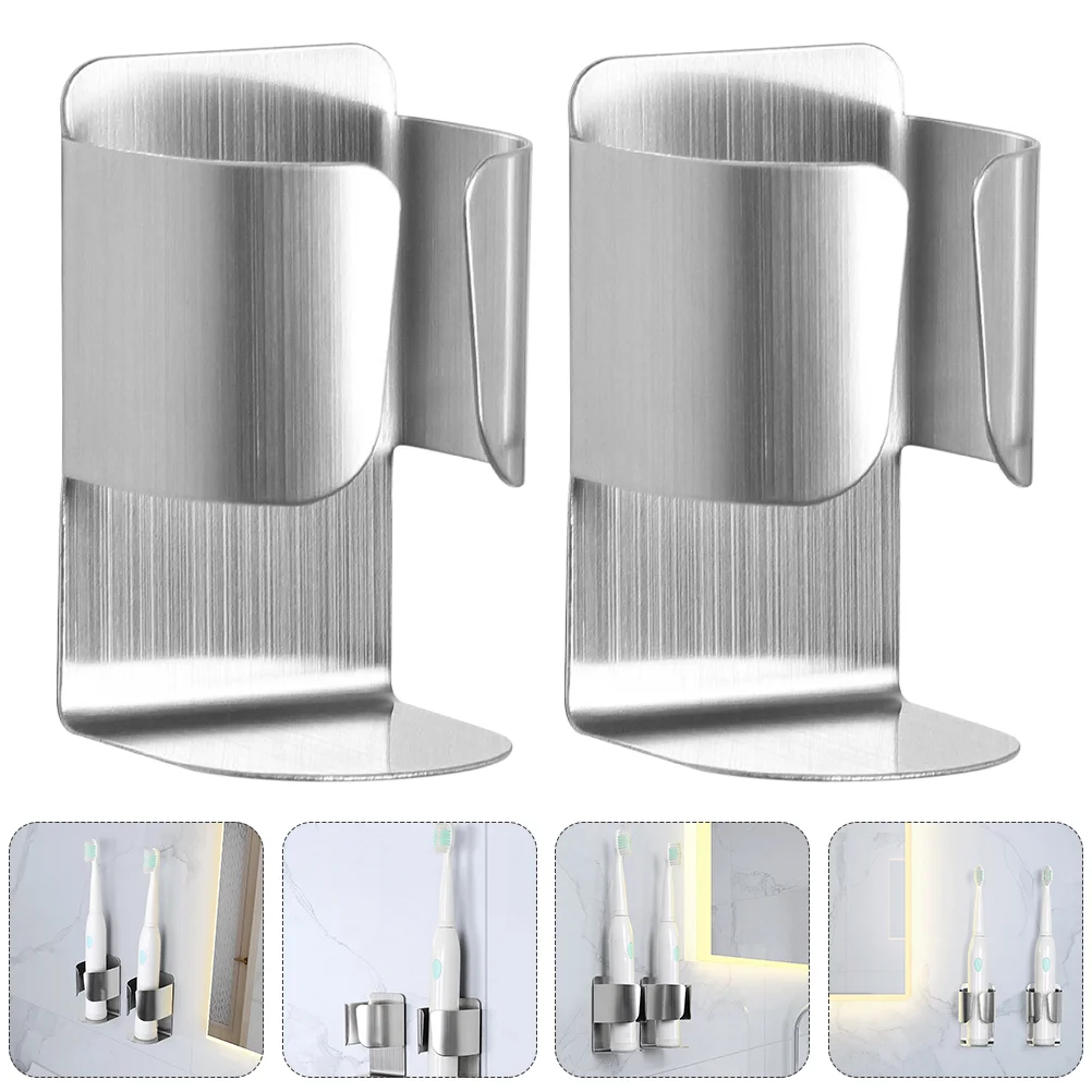 2 Pcs Electric Toothbrush Holder Rack Storage Bathroom Accessory Stand Stainless Shelf