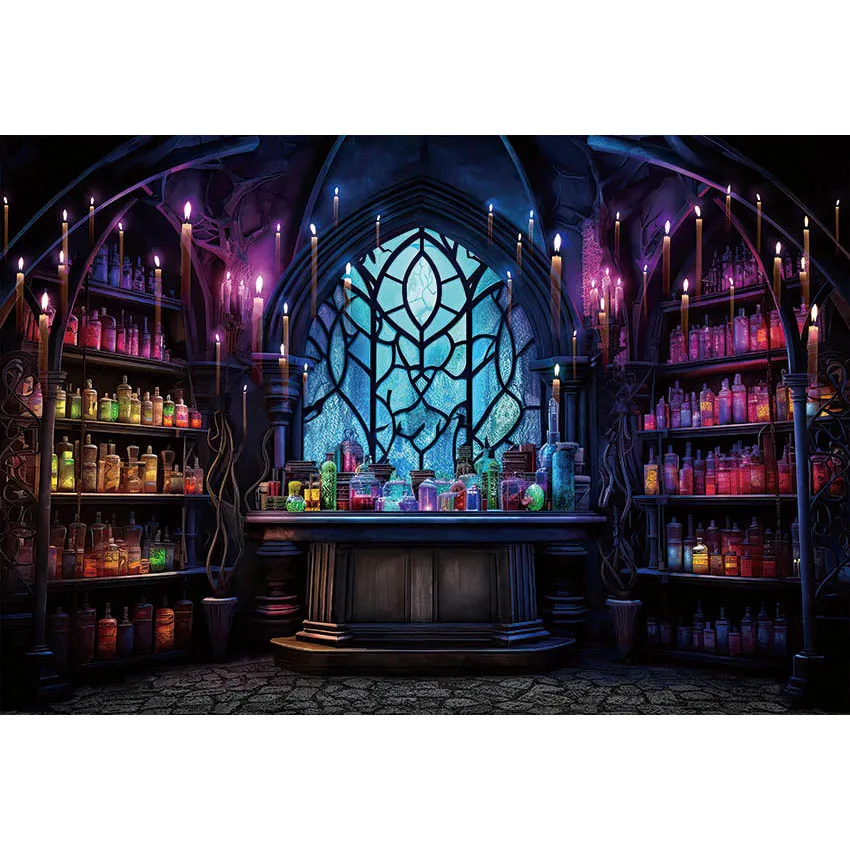 Mehofond Halloween Photography Background Medieval Magic Laboratory Interior Castle Alchemy Laboratory Room Photobooth Props