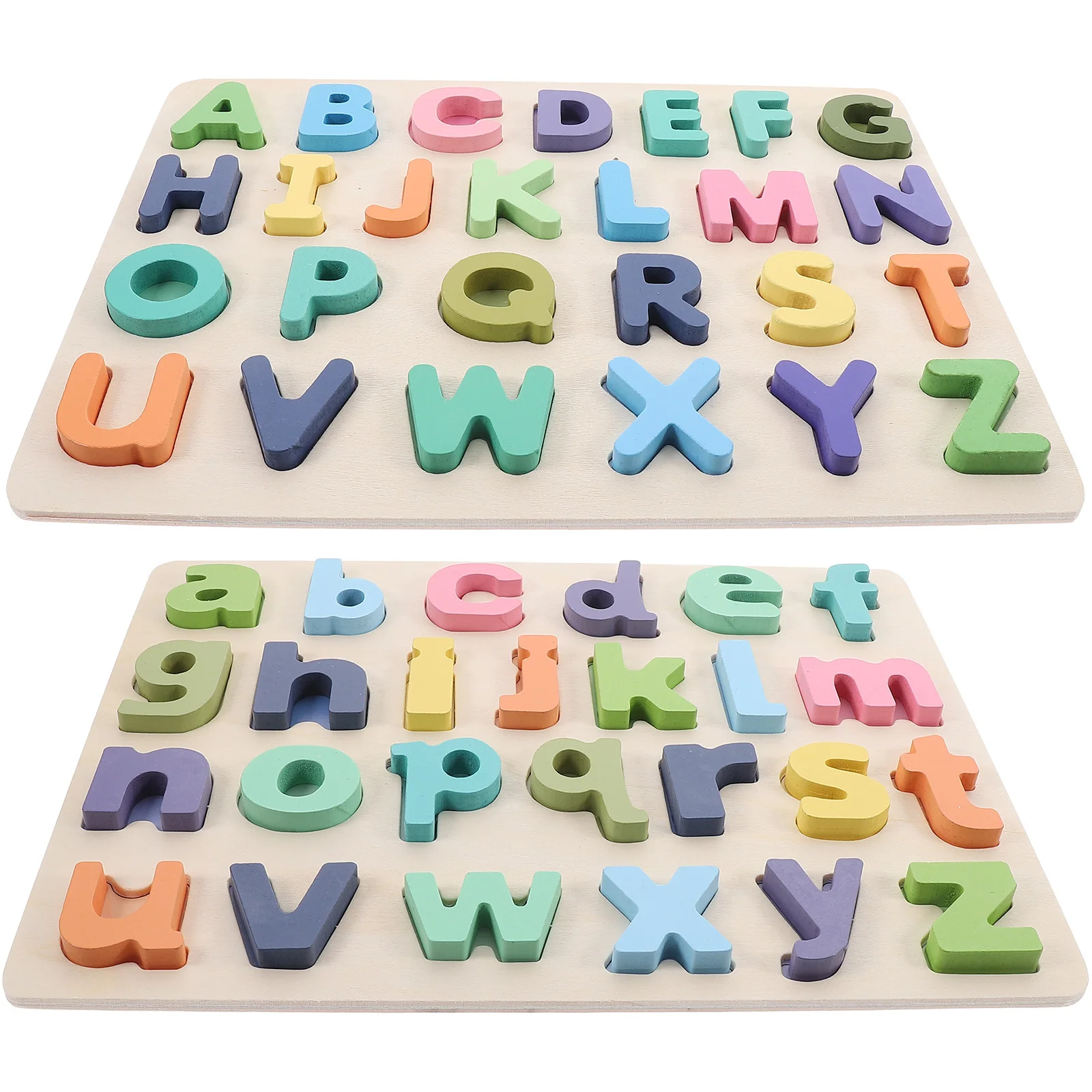 2 set 2 Sets Kids English Alphabet Puzzle Wooden Jigsaw Educational For Toddlers Matching Game Children Wood Puzzle Brain Teaser