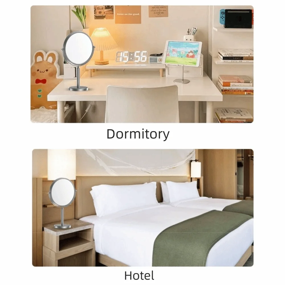 Doppelseitiger Desktop-Make-up-Spiegel, wasserdicht, rund, Vergrößerungs-Kosmetikspiegel, 360° drehbar, freistehender, drehbarer Kosmetikspiegel