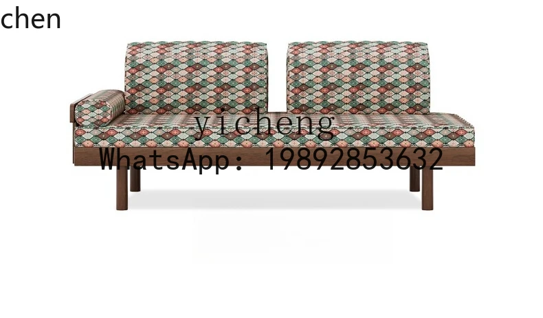 HT solid wood sofa bed living room sitting  multi-functional double straight row sofa small apartment