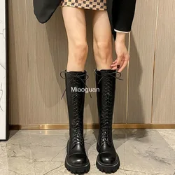 Fashion Elegant Platform High Heel Long Knight Riding Boots Black Casual Shoes Women Winter 2025 Lace-up Designer British Style