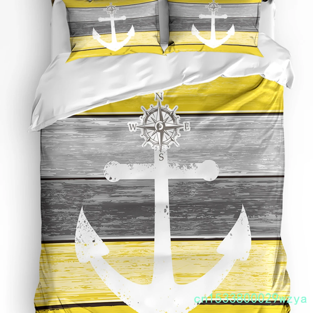 Vintage Farm Barn Wood Grain Anchor Yellow Duvet Cover With Pillow Case 3pcs Bedding Set Quilt Cover Double Bed Home Textile
