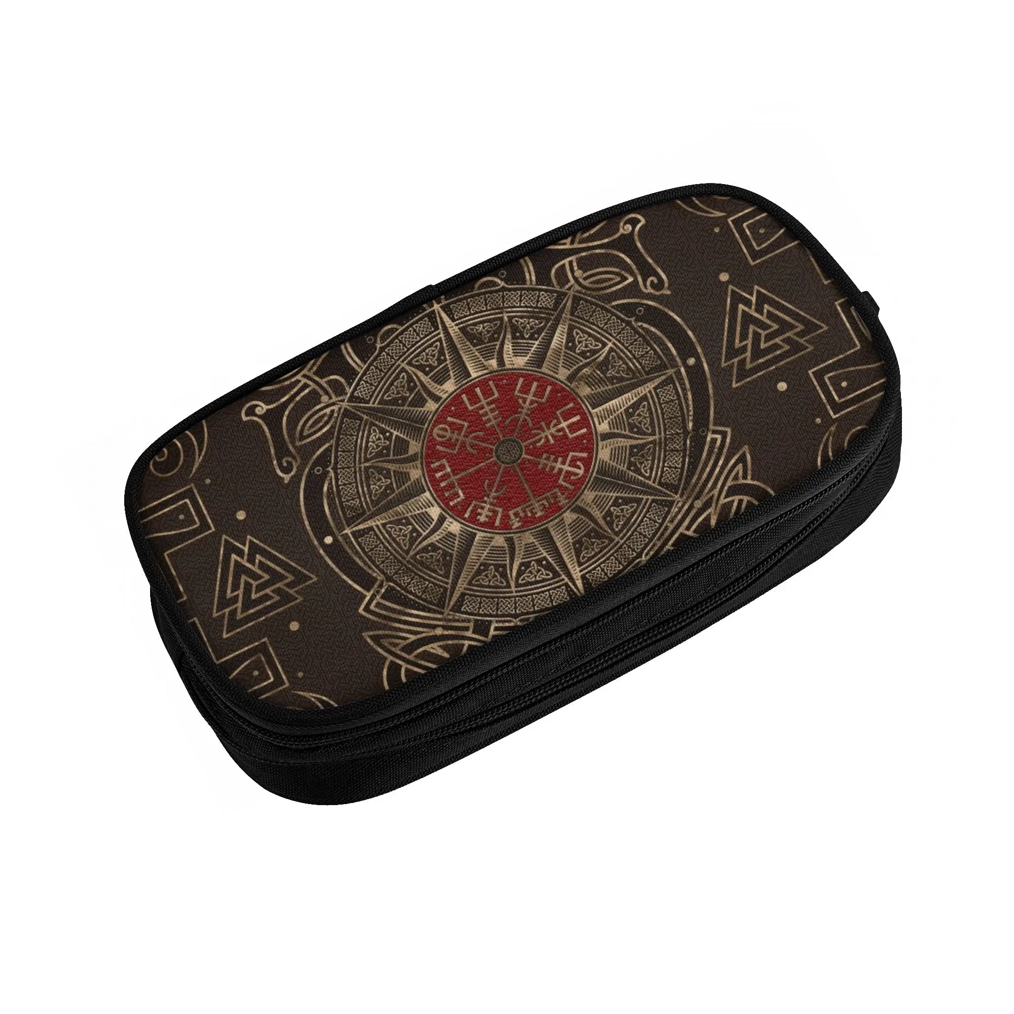 Cute Vegvisir Viking Compass Pencil Cases for Boys Girls Vikings Valhalla Large Storage Pen Bag Box School Supplies