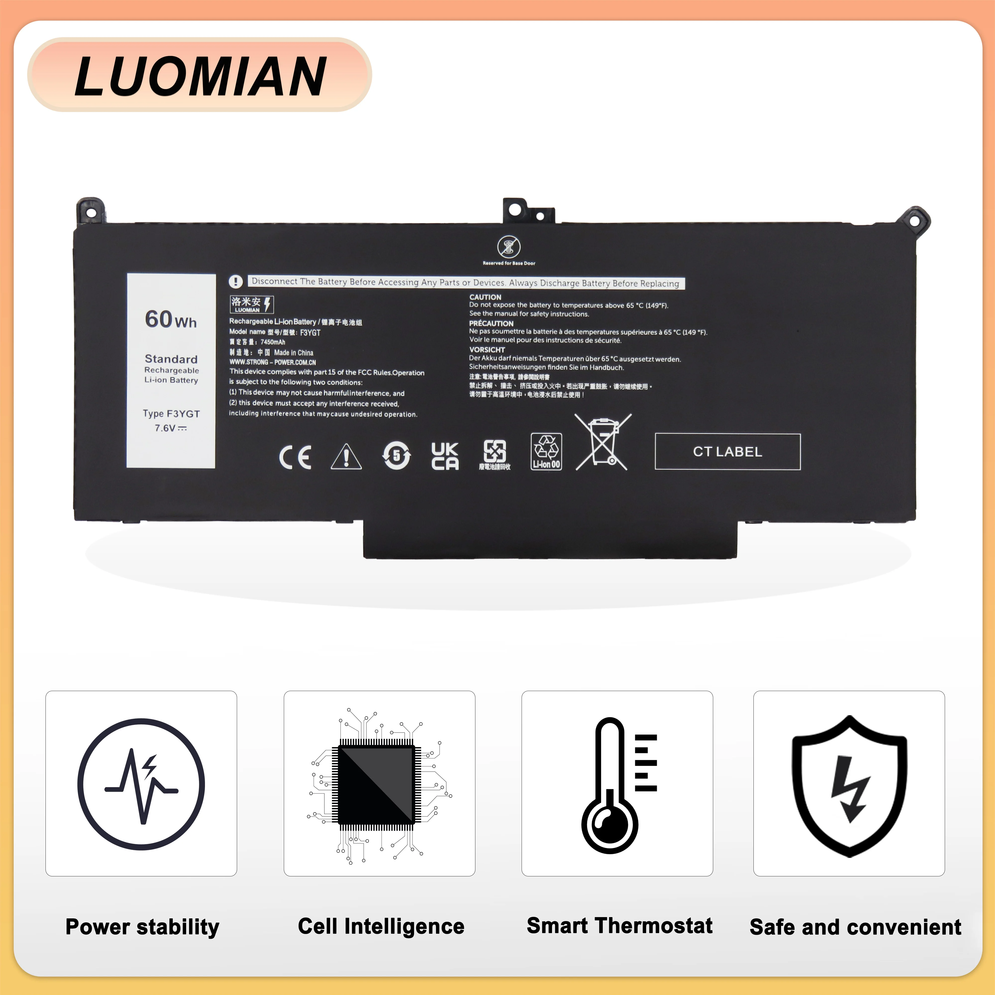 LUOMIAN F3YGT Laptop Battery for Dell  Latitude 7480 12 13 7000 7280 7290 E7280 E7290 E7380 E7390 7000 7380 7390 7480 7490 2X39G