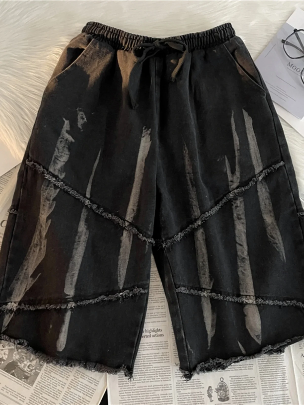 

Summer American Sle Loose Fit Straight Leg Men's Denim orts Five-Quarter Length High Street Trend Youth ular Cotton Blend