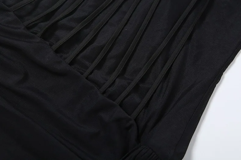 Transparentes Mesh-Splicing-Bodycon-Kleid mit Schlank-Effekt, Rückenfrei, Schulterfrei, Bustier-Kleid, Nachtclub-Kleider, Ärmellos, Gerafft, Vestidos – Detail 17