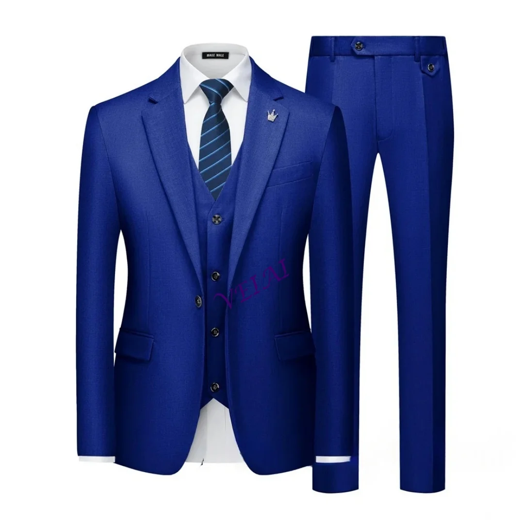 

Белые мужские костюмы по индивидуальному заказу, приталенный костюм-смокинг из трех предметов, однотонный костюм на одной пуговице для выпускного, свадебной вечеринки, пиджак, жилет и брюки, комплект trajes para ho