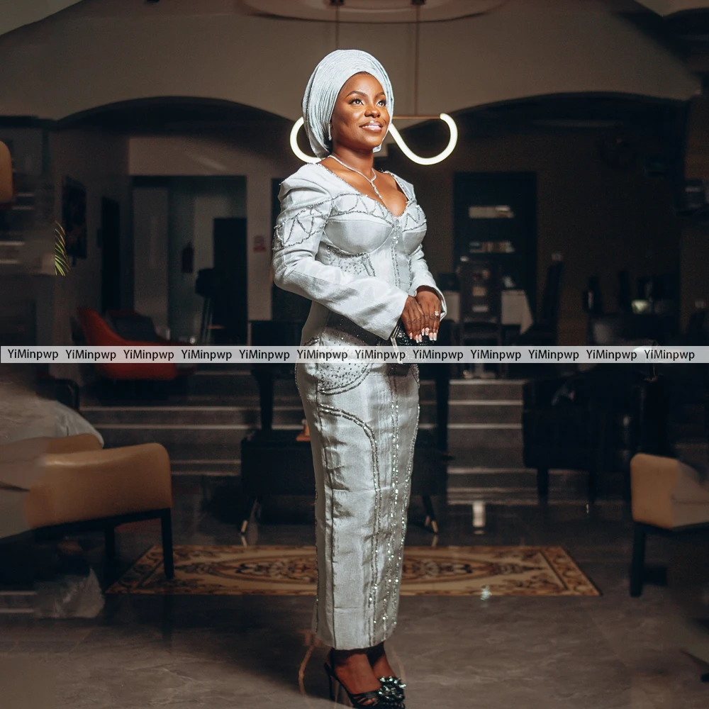 Mermaid Wedding Dresses Satin V-Neck Robes Full Sleeves Bridal Gowns For Africa Brides Ankle Length Vestidos De Novia Customized