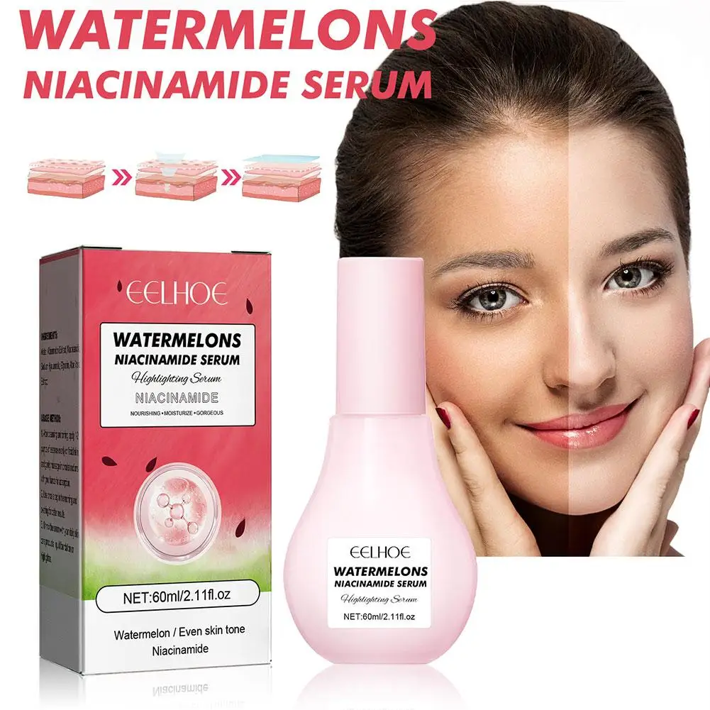 EELHOE 60ml Watermelon Glow Niacinamide Dew Drops Serum Priming Serum Makeup Serum Face Lightweight Hydrating Highlighter L9O3