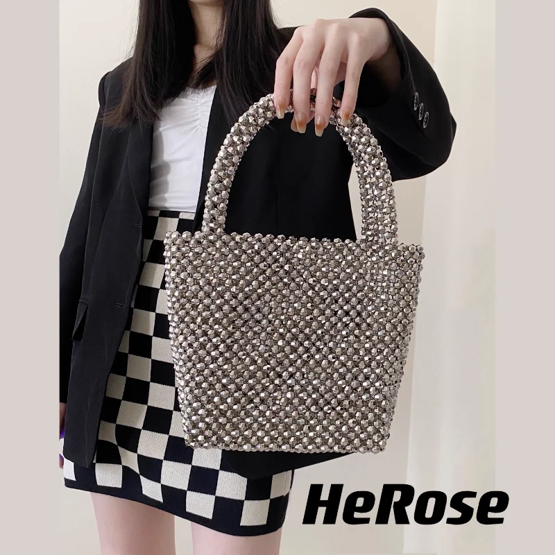 

Crystal Bag Women's Fashion Retro Simple Shiny Beaded Handbag Handwoven Customized Luxury Versatile Bags 2023 Sac à Main Femme