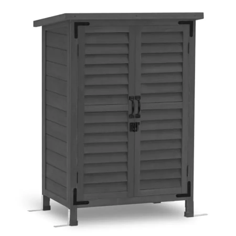 Small Outdoor Storage Cabinet for Garden Use, Solid Wood Shed with Interior Shelf, Natural Brown Finish, Weather-Resistant and