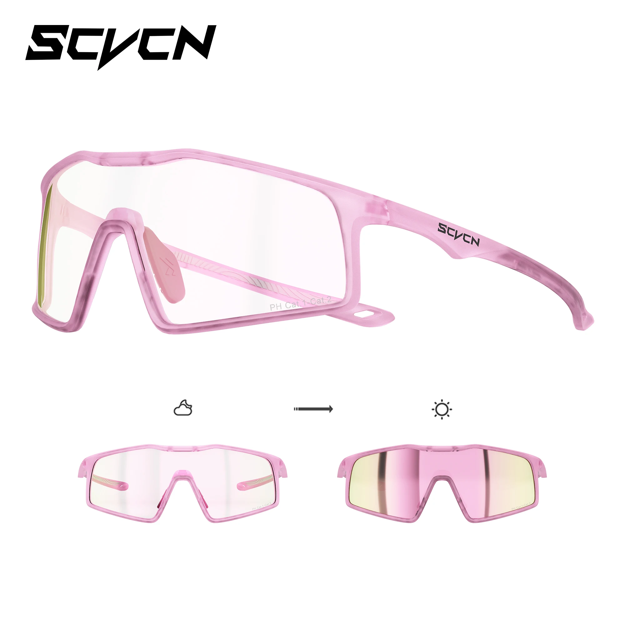 SCVCN UV400 Photochrome Fahrradbrille Outdoor-Lauf- und Fahrsonnenbrille Stilvolle Sportbrille für Wandern MTB-Sonnenbrille