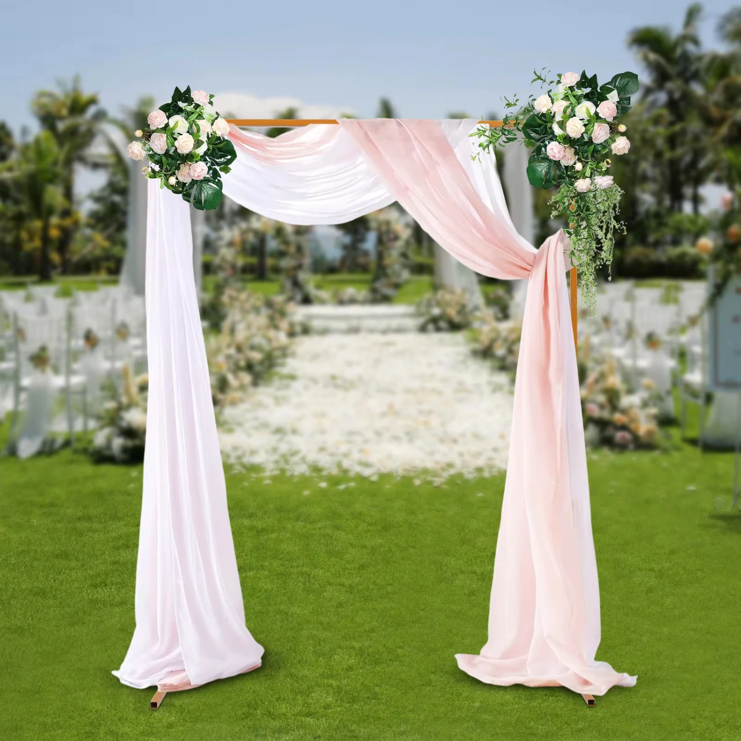 New 6.5 x 4.9ft Square Backdrop Stand Gold Balloon Arch Stand Wedding Arch with Bases Garden Outdoor Indoor Party Decor