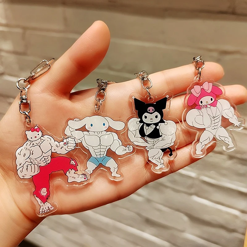 Funny Muscle Keychain Anime Hello Kittys Kawaii Girls Keychain Fitness Macho My Melodys Backpack Couple Pendant Toy Gift